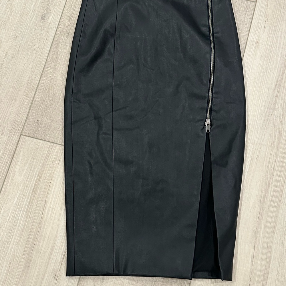 Black Faux Leather Midi pencil Skirt with full Zipper - size 2